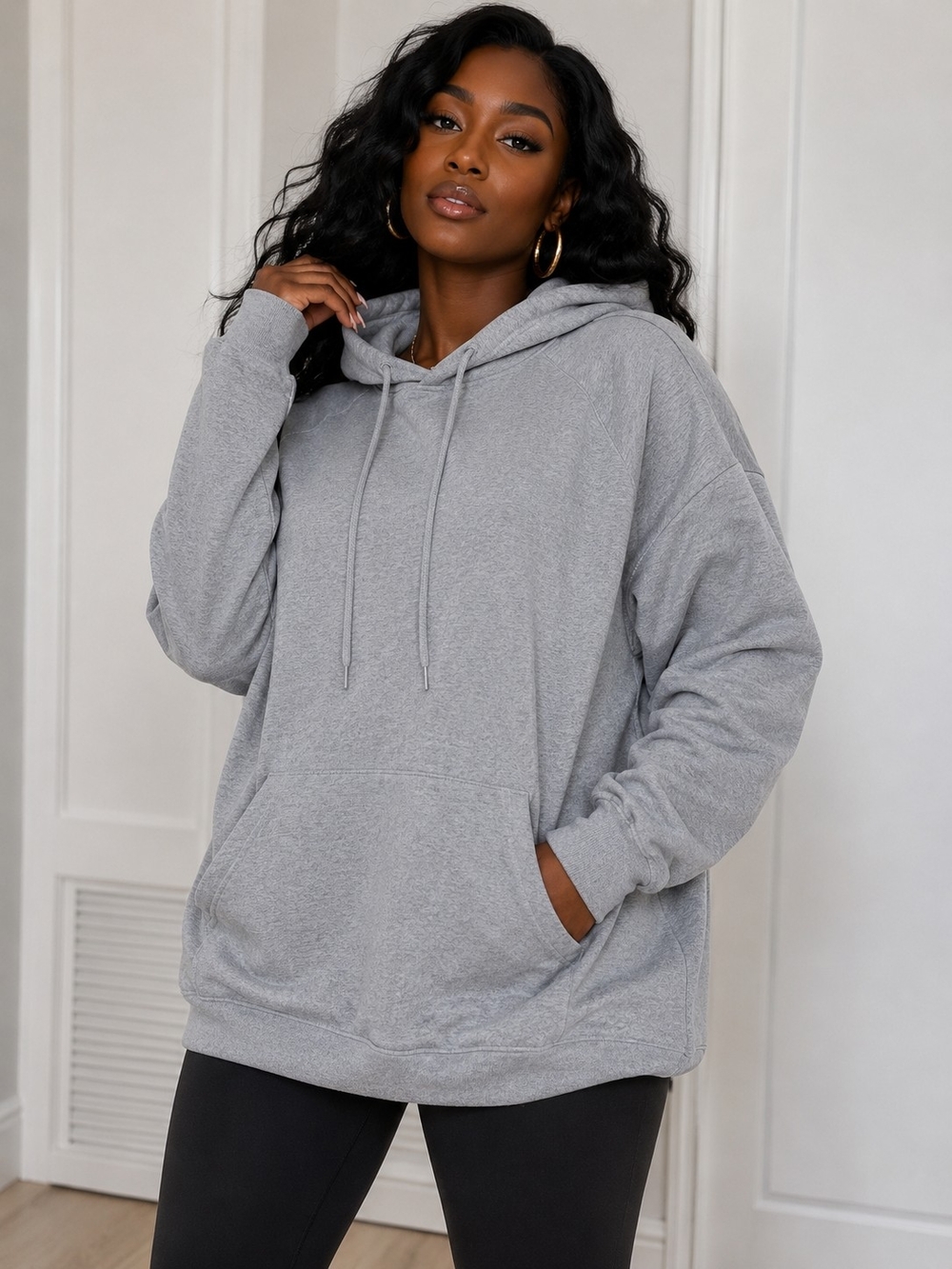 Heather Gray Oversized Cowl Hood Pullover Sweatshirt